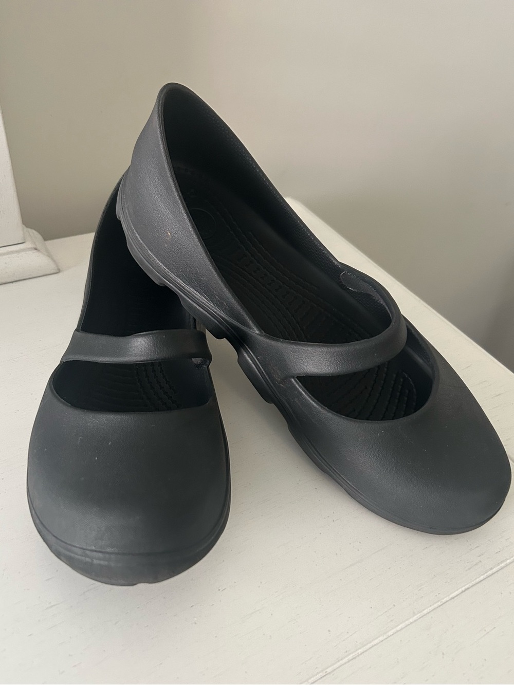 CROCS Black Mary Jane Flats with Strap and Thick Textured Sole